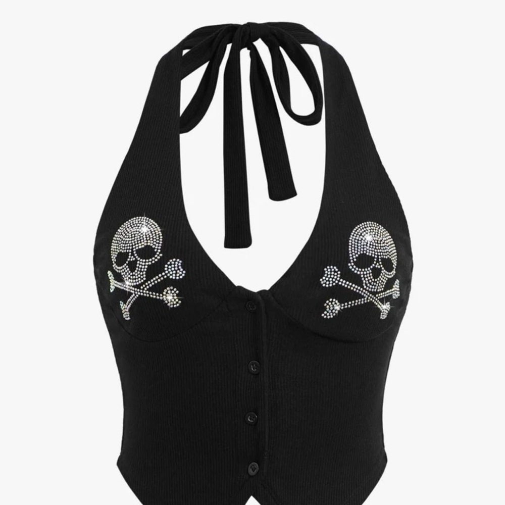 Rhinestone skull halter top